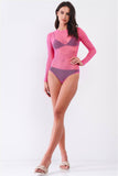 Fine Fishnet Sheer Mesh Crew Neck Long Sleeve Bodysuit