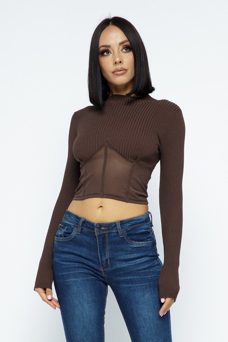 Knit Crop Top With Bottom Mesh-Product Type | Naughty Smile Fashion