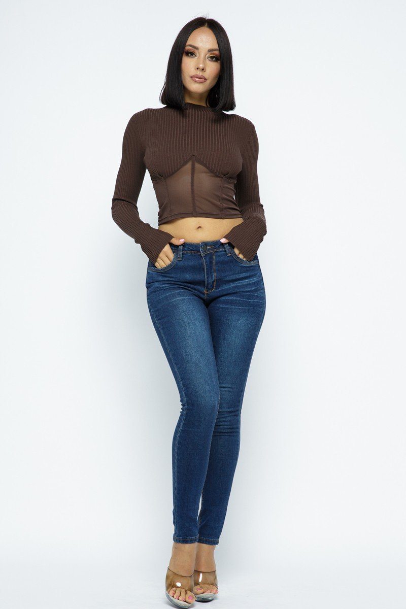 Knit Crop Top With Bottom Mesh-Product Type | Naughty Smile Fashion