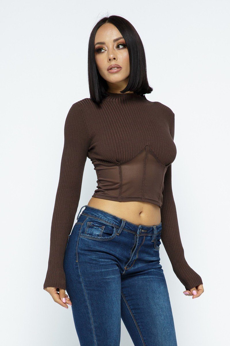Knit Crop Top With Bottom Mesh-Product Type | Naughty Smile Fashion
