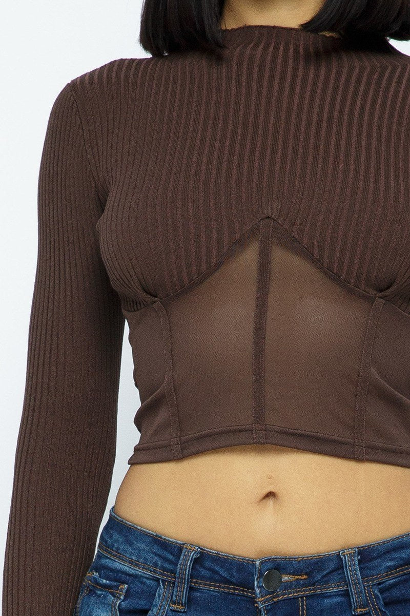 Knit Crop Top With Bottom Mesh-Product Type | Naughty Smile Fashion