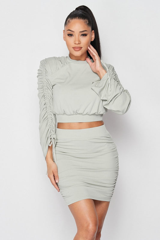Sale - Ruched Long Sleeve And Skirt Set – On Sale Now