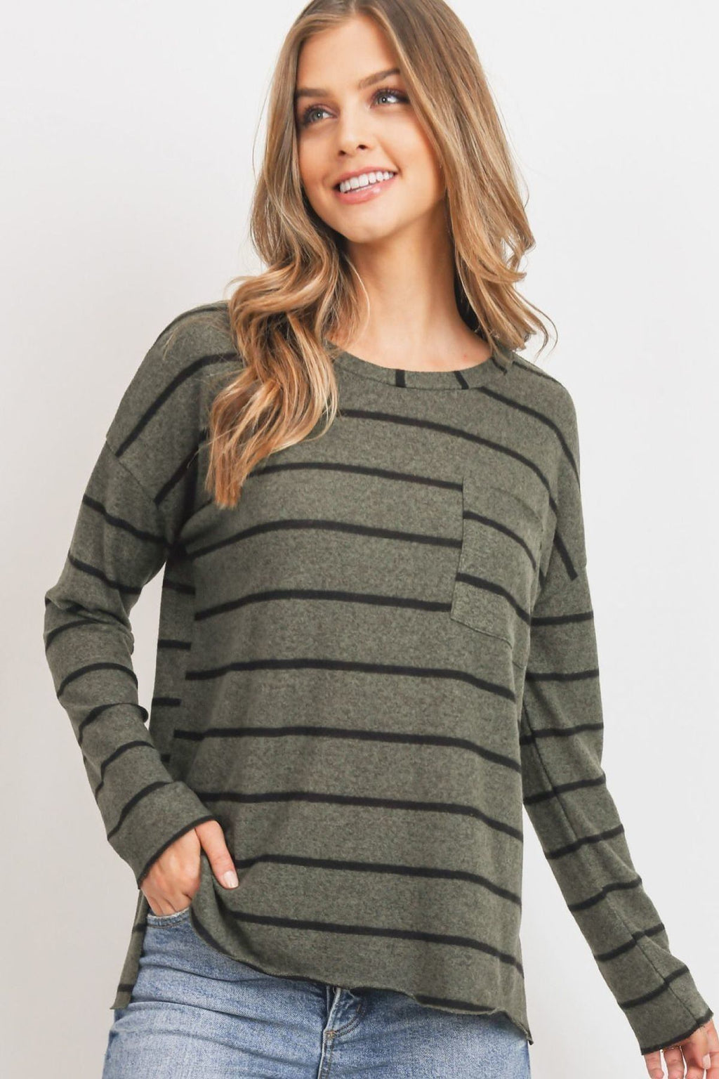 Striped Front Pocket Round Collar-Product Type | Naughty Smile Fashion