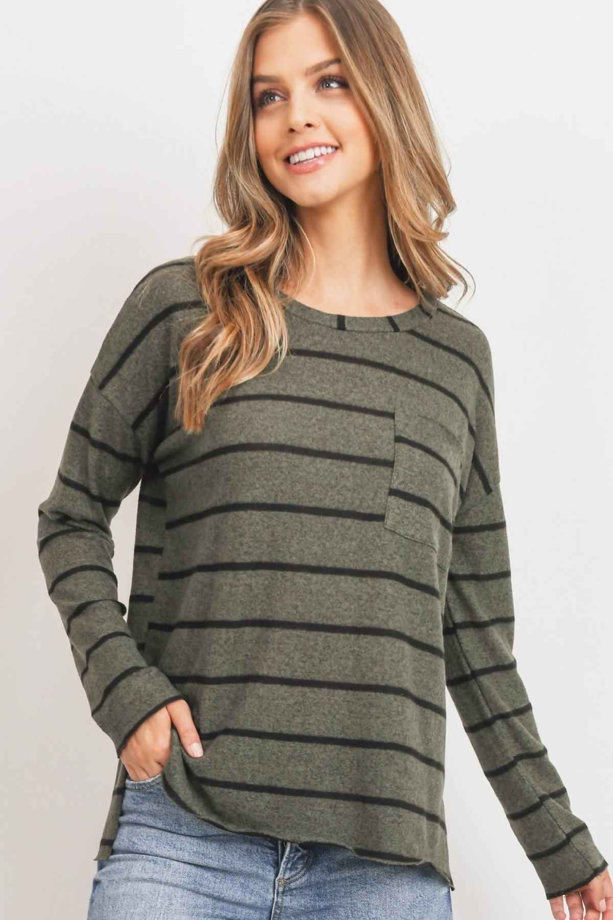Sale - Striped Front Pocket Round Collar – On Sale Now