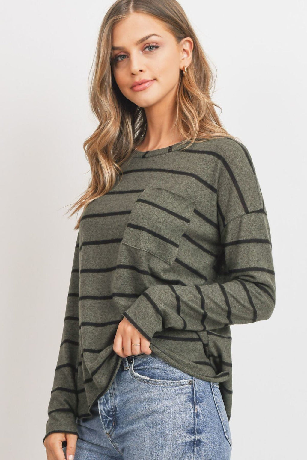 Striped Front Pocket Round Collar-Product Type | Naughty Smile Fashion