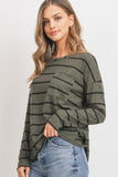 Striped Front Pocket Round Collar