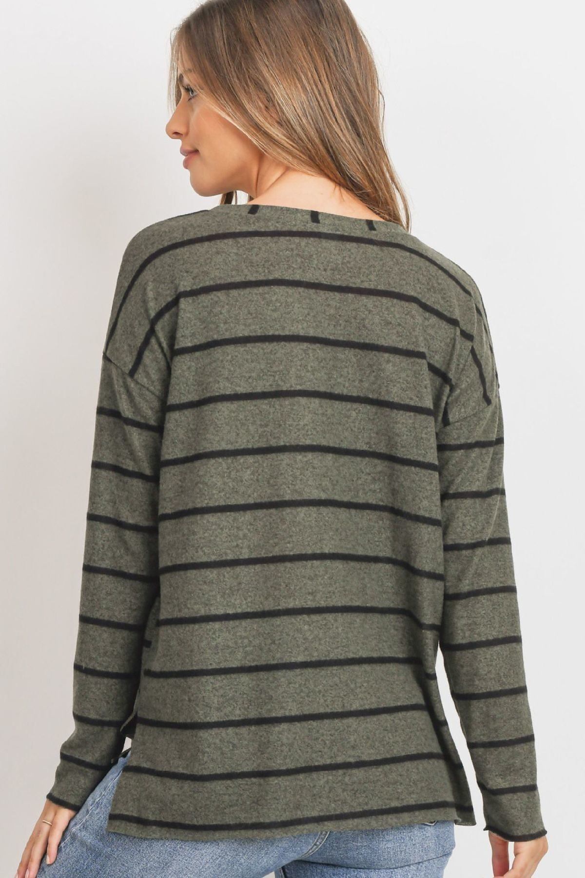 Striped Front Pocket Round Collar-Product Type | Naughty Smile Fashion