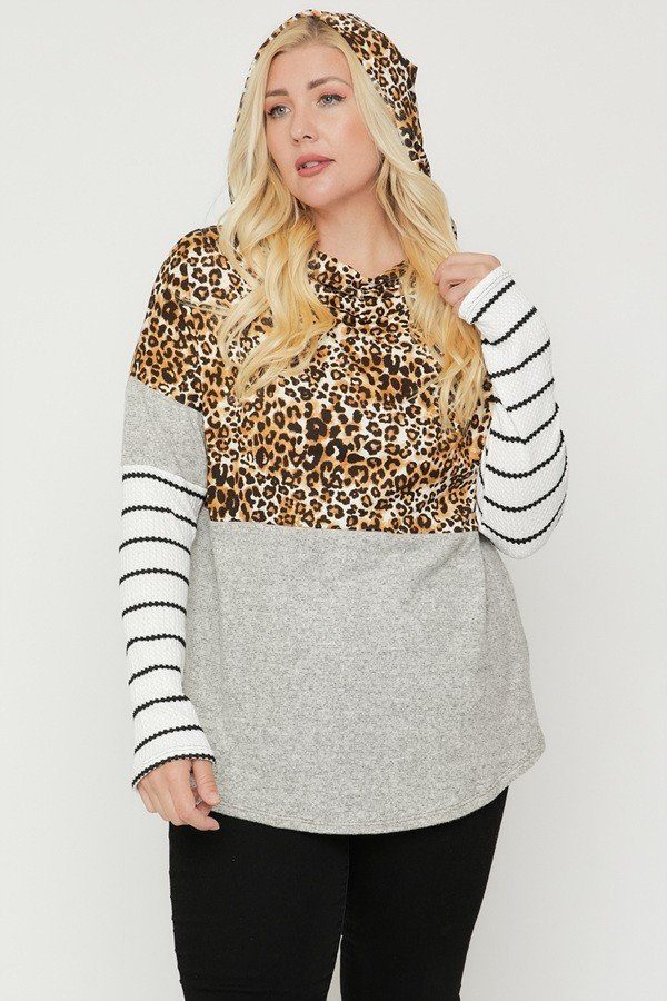 Plus Size Color Block Hoodie Featuring A Cheetah Print – Stylish & Comfortable – men’s fashion, stylish and versatile
