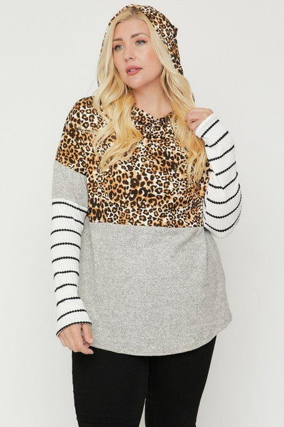 Plus Size Color Block Hoodie Featuring A Cheetah Print – Stylish & Comfortable – men’s fashion, stylish and versatile