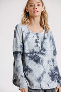 Tie Dye Round Neck Ribbed Button Front Top With Round Hem-Product Type | Naughty Smile Fashion