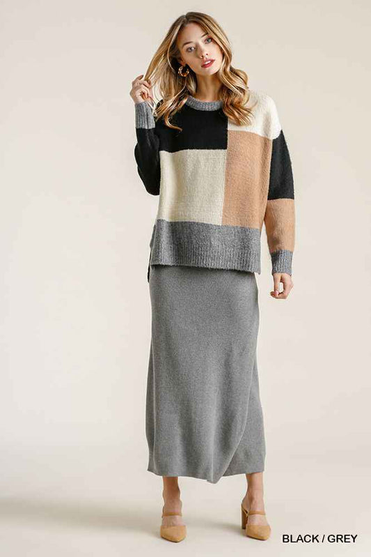 Sale - Colorblock Contrasted Cotton Fabric On Back Top With Side Slits And High Low Hem – On Sale Now