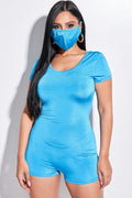 Solid Short Sleeve Scoop Neck Romper And Face Mask 2 Piece Set-Product Type | Naughty Smile Fashion