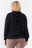 Plus Black Oversize High Neck Zip-up Detail Draw String Tie Hoodie Sweatshirt