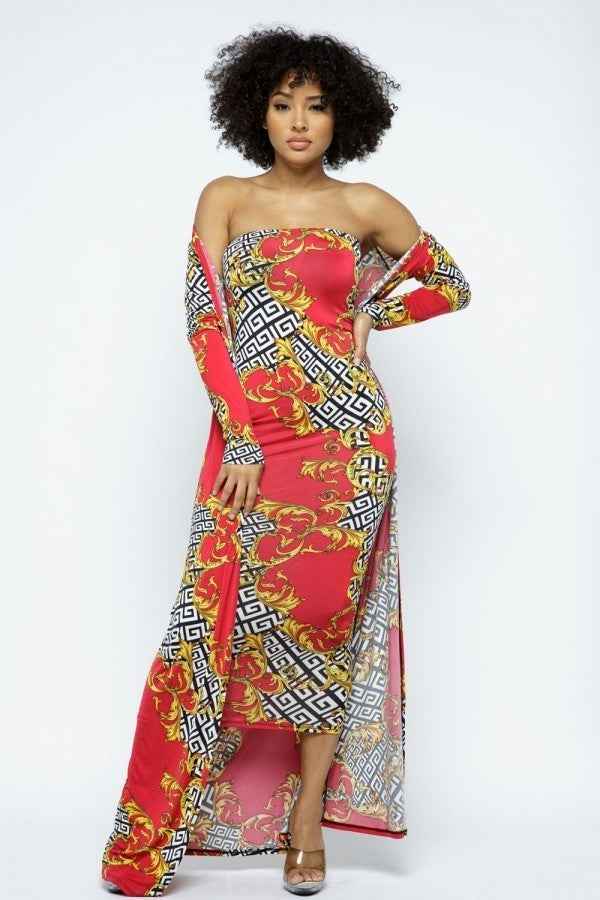 Sale - Venechia Print Tube Dress With Cardigan Set – On Sale Now