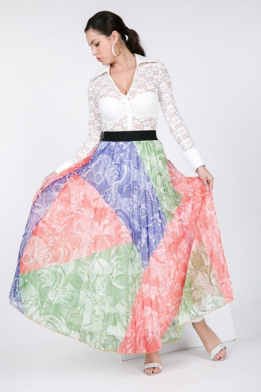 Sale - Color Block Pleated Maxi Skirt – On Sale Now