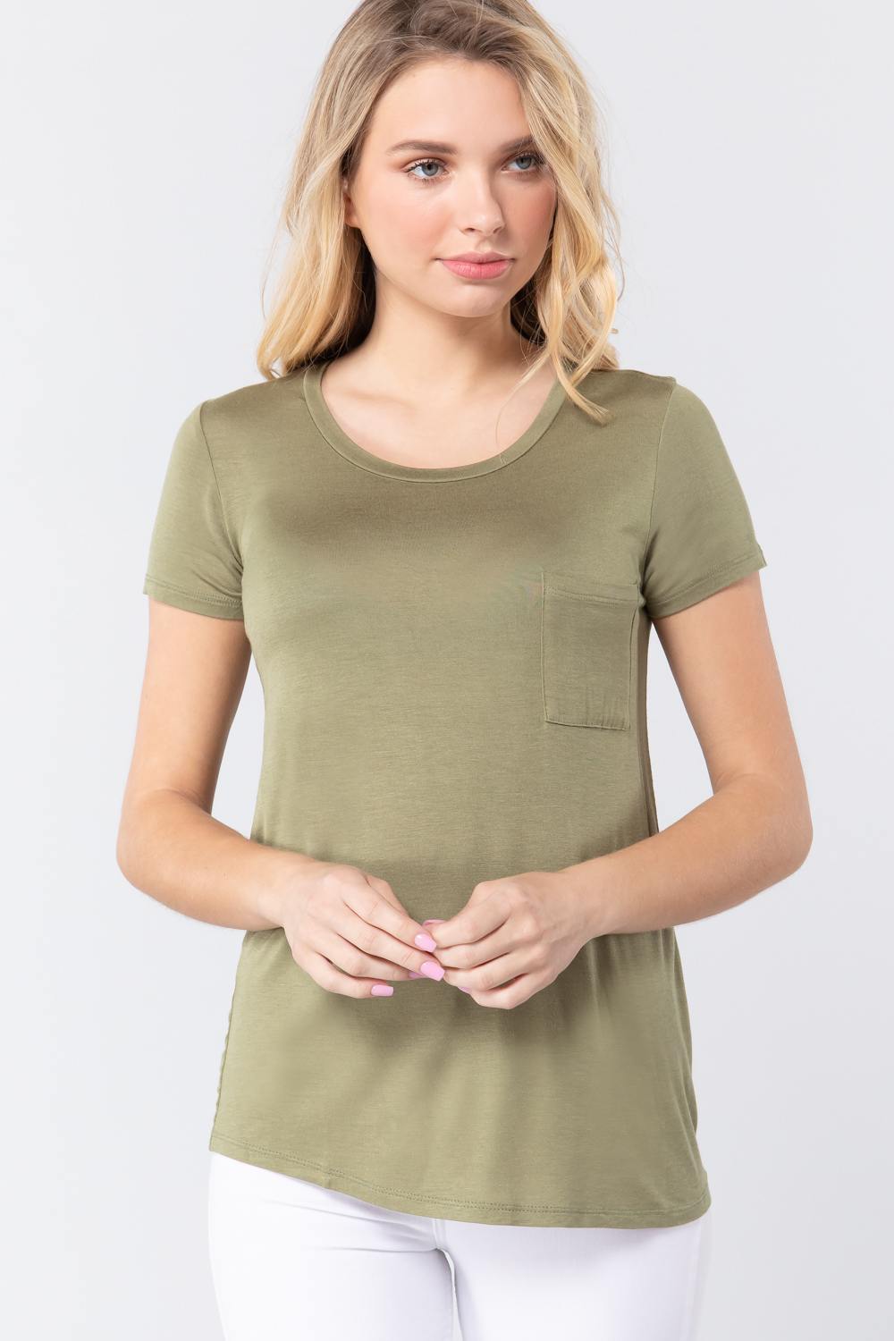 Sale - Short Sleeve Scoop Neck Top With Pocket – On Sale Now