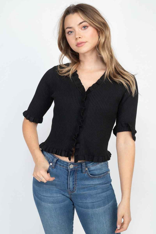 Sale - Button Down Flounce Hem Mini Cardigan – On Sale Now