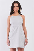 Light Grey Cotton Sleeveless Back Criss Cross Straps Square Neck Side Pockets Apron Mini Dress-Product Type | Naughty Smile Fashion