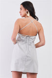 Light Grey Cotton Sleeveless Back Criss Cross Straps Square Neck Side Pockets