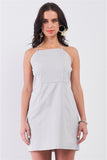 Light Grey Cotton Sleeveless Back Criss Cross Straps Square Neck Side Pockets