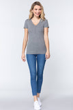 Short Slv V-neck Henley Knit Top