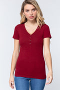 Short Slv V-neck Henley Knit Top-Product Type | Naughty Smile Fashion