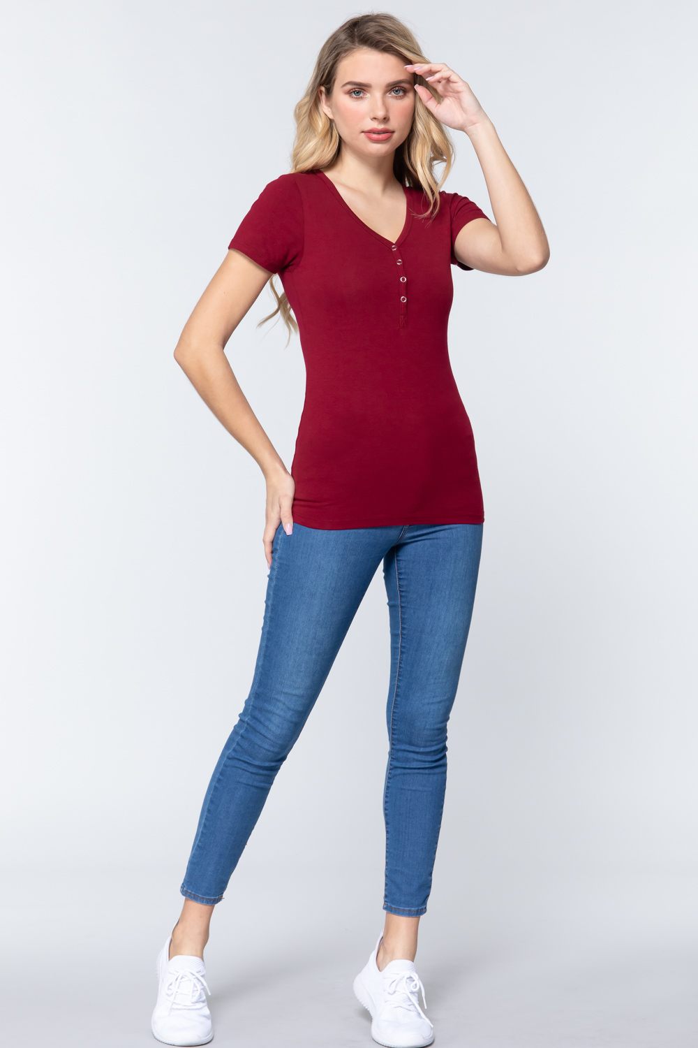Short Slv V-neck Henley Knit Top-Product Type | Naughty Smile Fashion