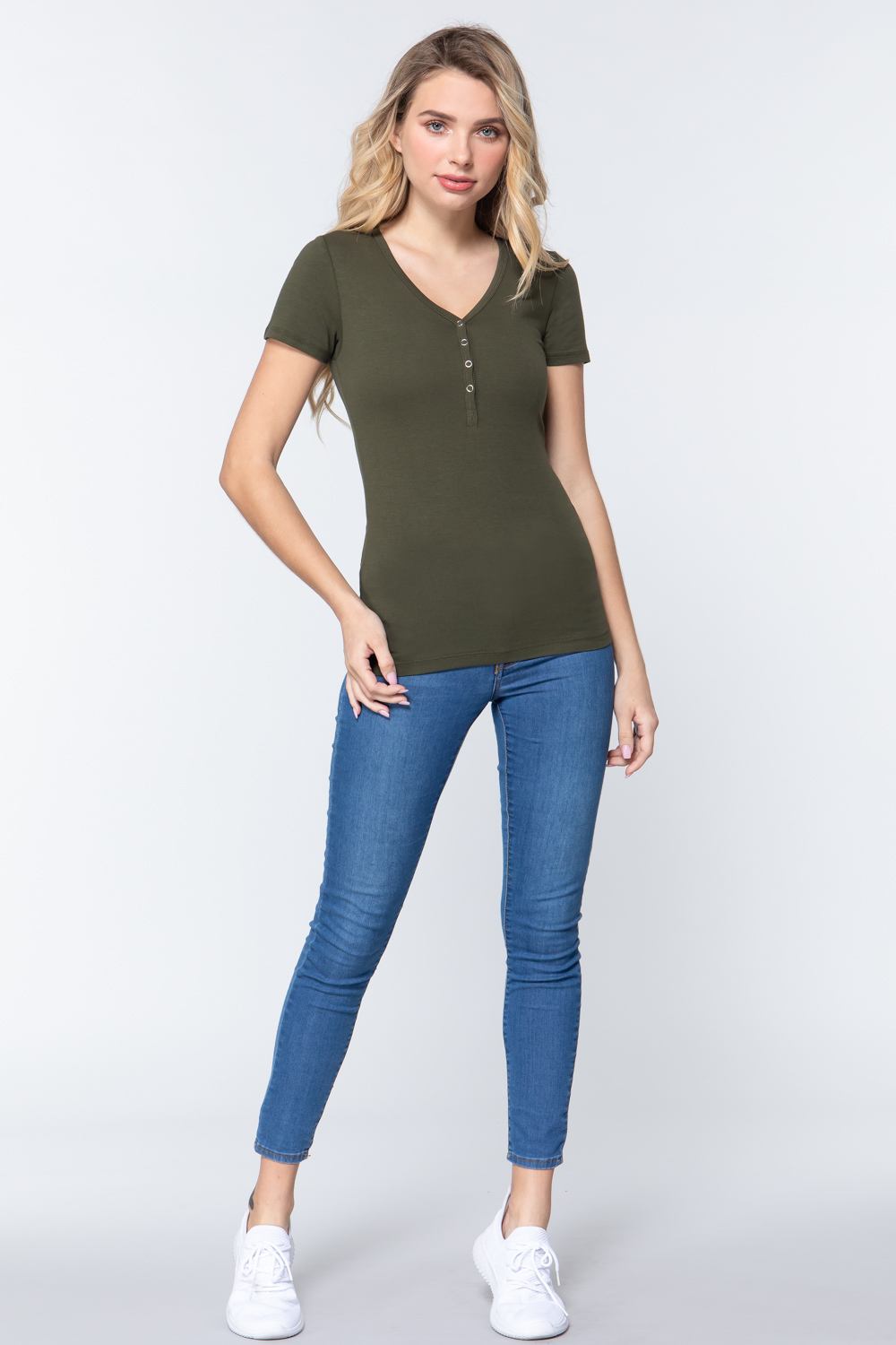Short Slv V-neck Henley Knit Top-Product Type | Naughty Smile Fashion