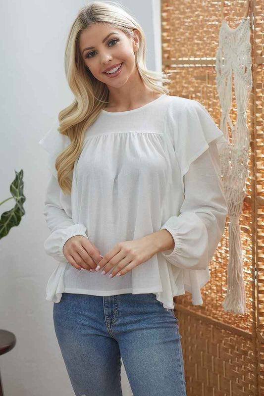 Sale - Draped Ruffle Longsleeve Top – On Sale Now