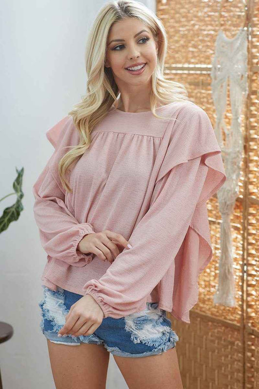 Sale - Draped Ruffle Longsleeve Top – On Sale Now