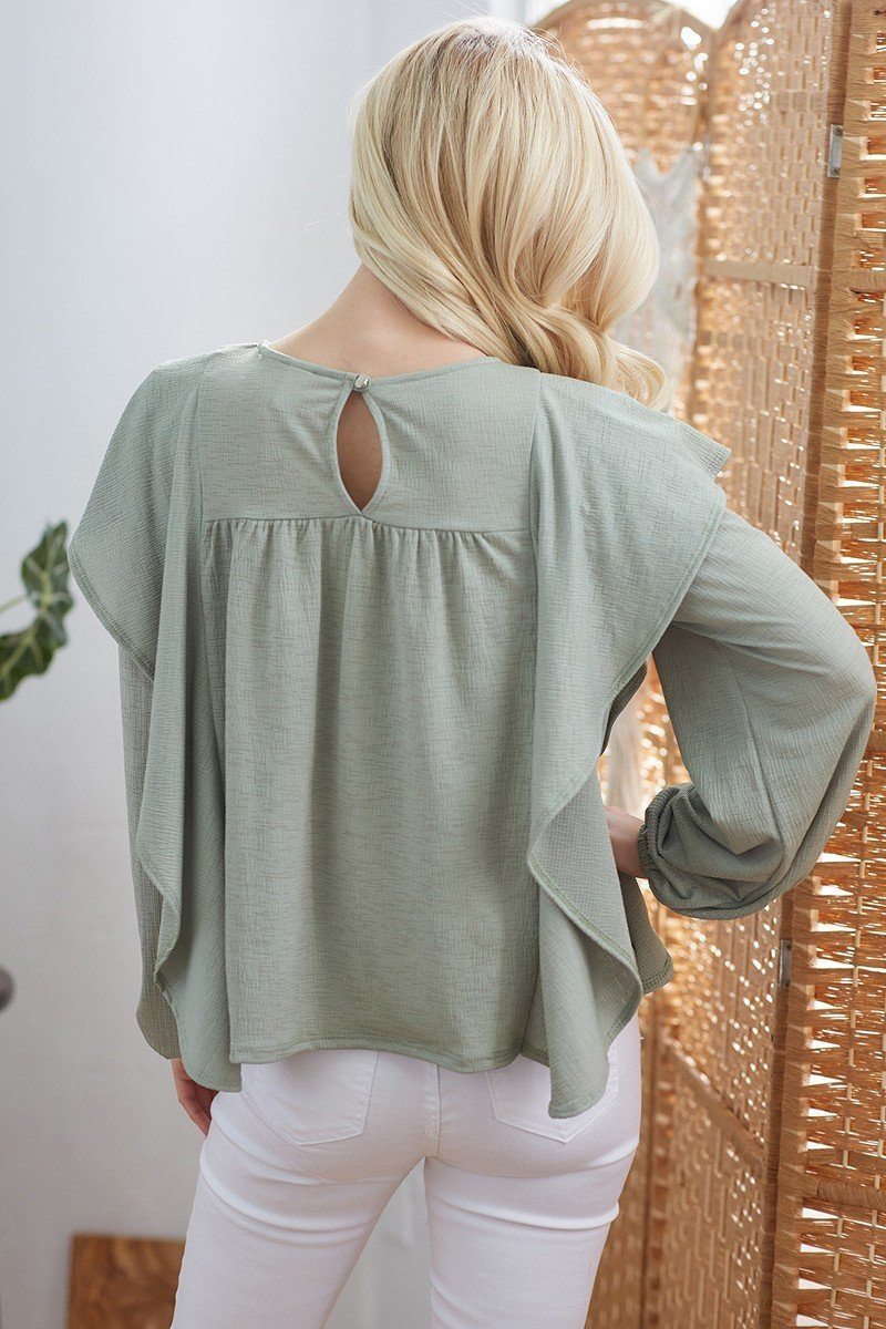 Draped Ruffle Longsleeve Top-Product Type | Naughty Smile Fashion
