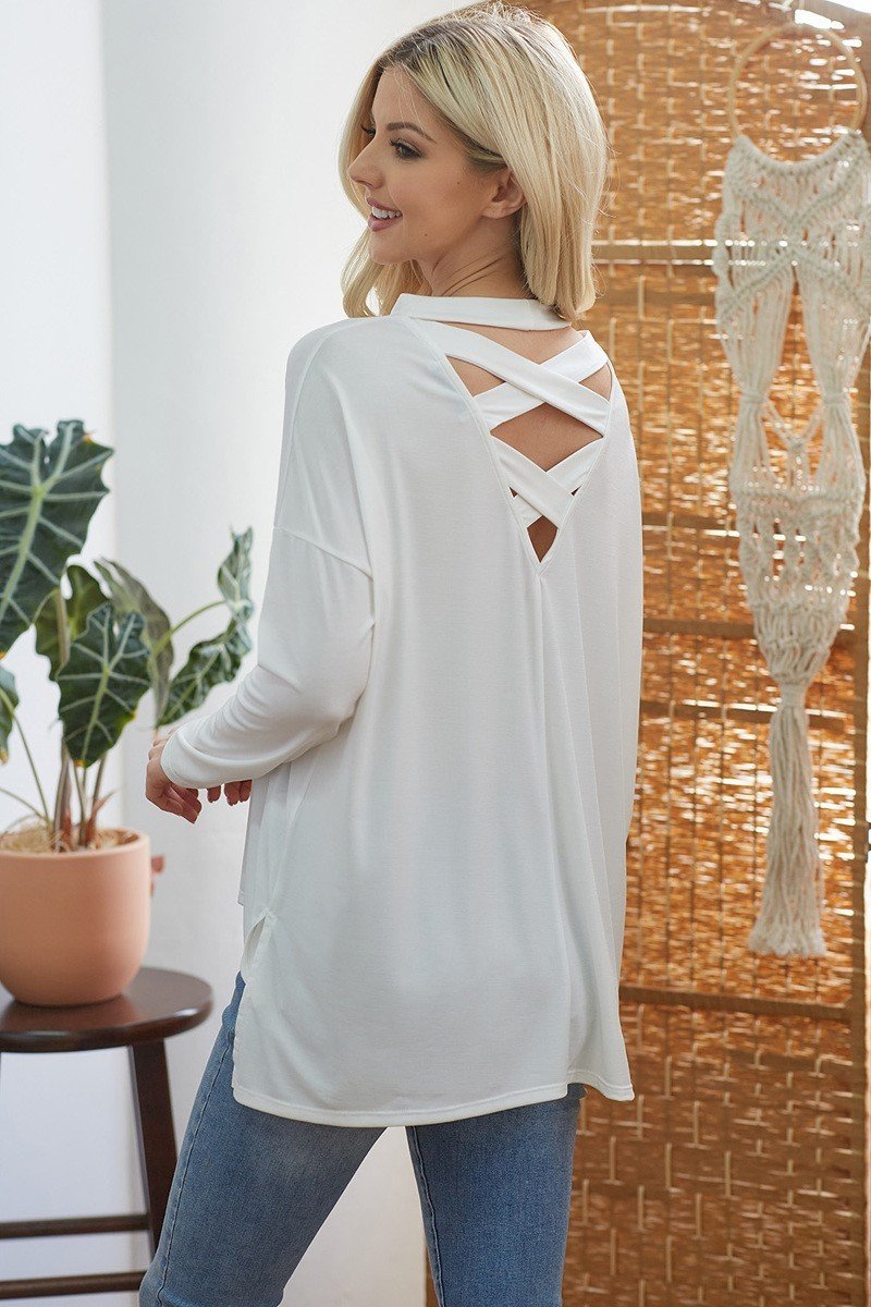 Criss Cross Open Back Longsleeve Top-Product Type | Naughty Smile Fashion