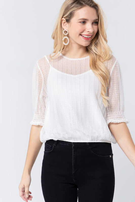Sale - Elbow Slv Dot Mesh Top W/inner Cami – On Sale Now