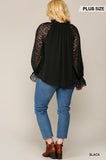 Zebra Burnout Sleeve Ruffled Neck Bubble Crepe Blouse