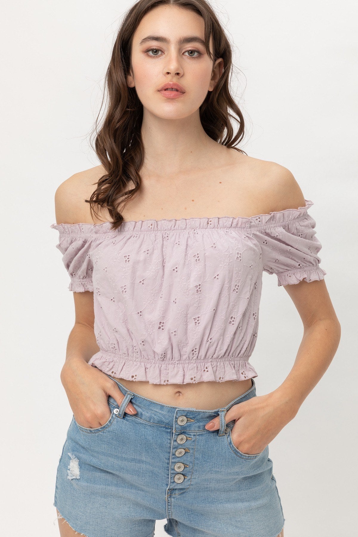 Off Shoulder, Cropped Top Puff Sleeve-Product Type | Naughty Smile Fashion