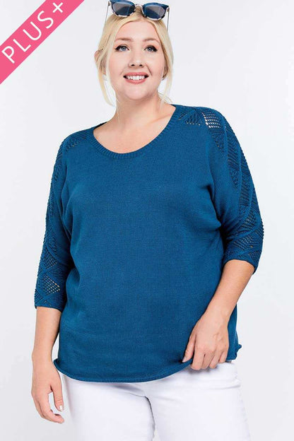 Plus Size Solid Round Neck 3/4 Sleeve Sweater Top – Stylish & Comfortable – men’s fashion, stylish and versatile