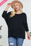 Solid Round Neck 3/4 Sleeve Sweater Top