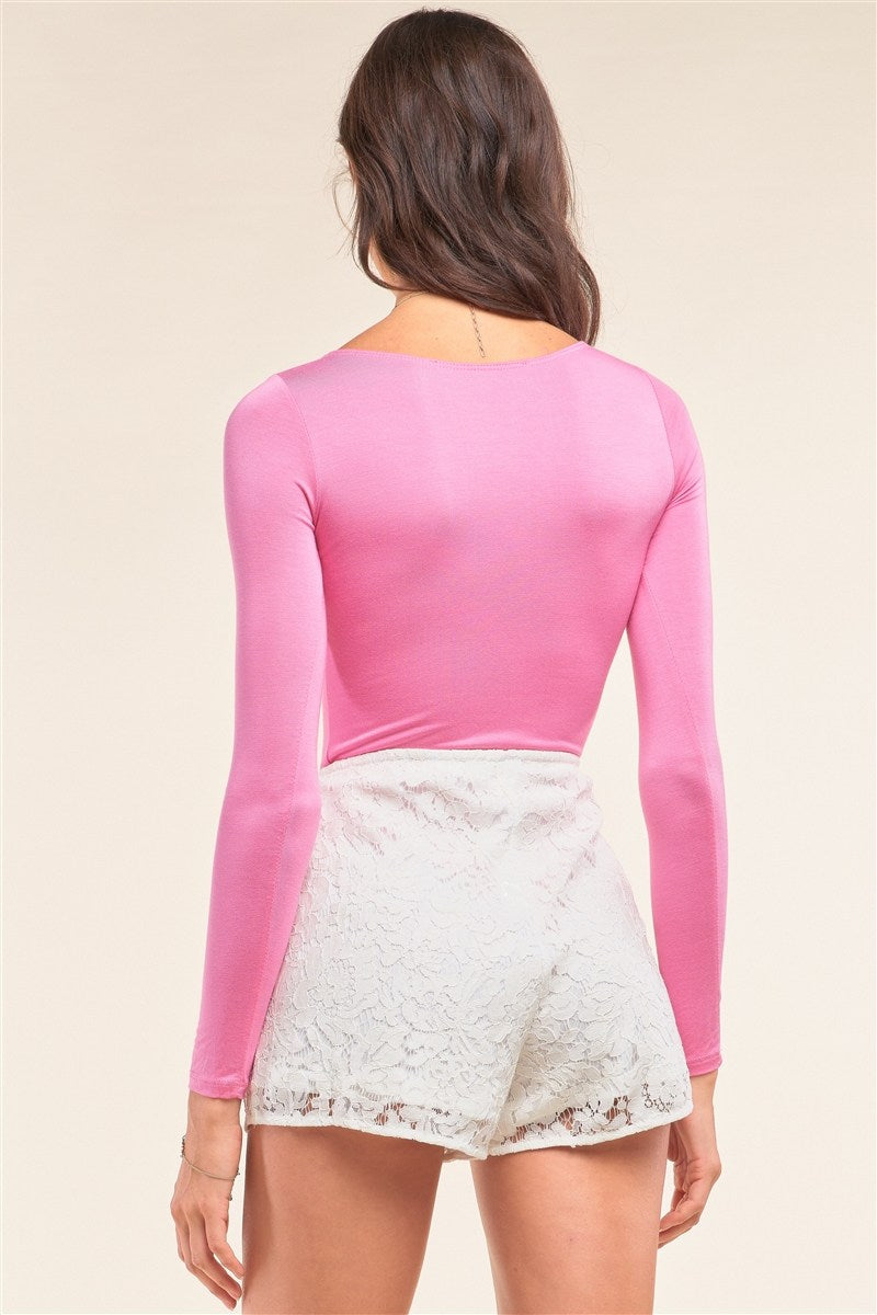 Plain Tight Fit Long Sleeve Round Neck Bodysuit-Product Type | Naughty Smile Fashion
