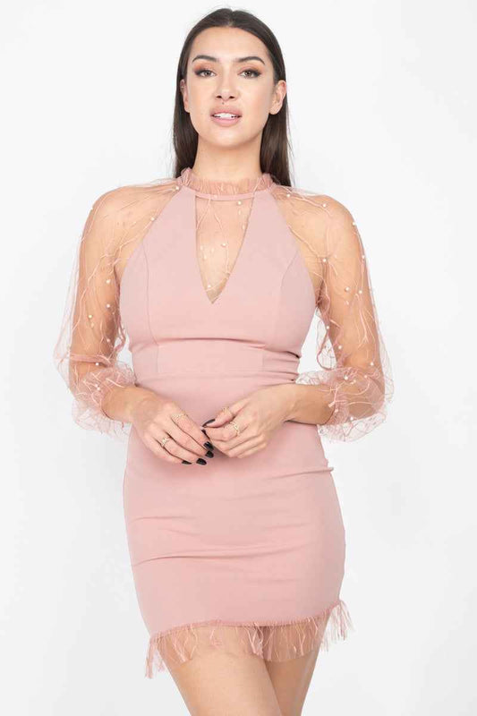 Sale - Pearl Trim Mesh Bodycon Dress – On Sale Now