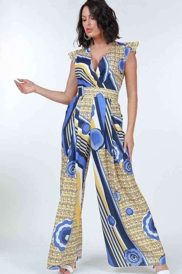 Ruffle Sleeve Surplice Jumpsuit – yellow, fashion, women style