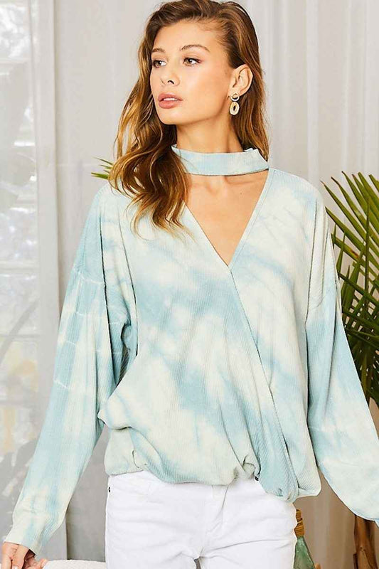 Sale - Chocker Neck Surplice Hi-lo Tie-dye Top – On Sale Now