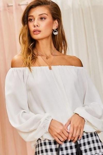 Off Shoulder Long Bubble Sleeve Solid Top-Product Type | Naughty Smile Fashion