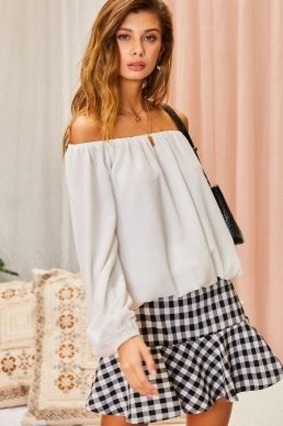 Off Shoulder Long Bubble Sleeve Solid Top-Product Type | Naughty Smile Fashion