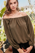 Off Shoulder Long Bubble Sleeve Solid Top-Product Type | Naughty Smile Fashion