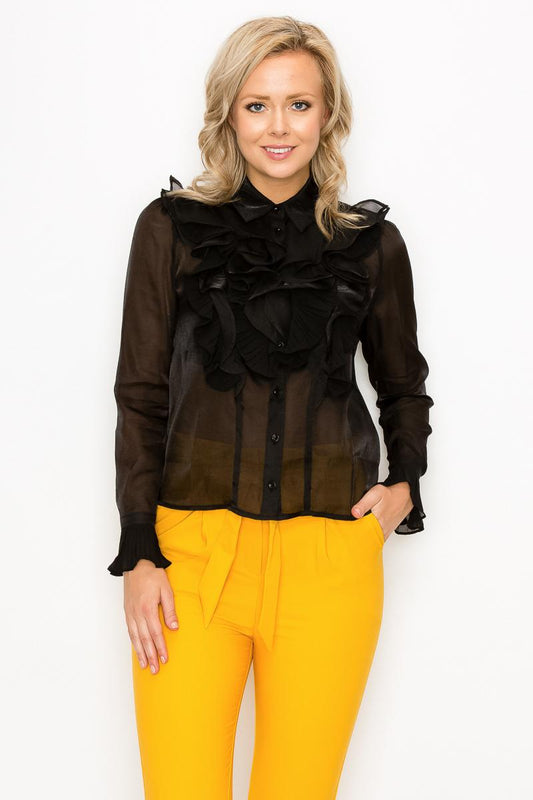 Sale - Ruffle Trim Long Sleeve Blouse – On Sale Now