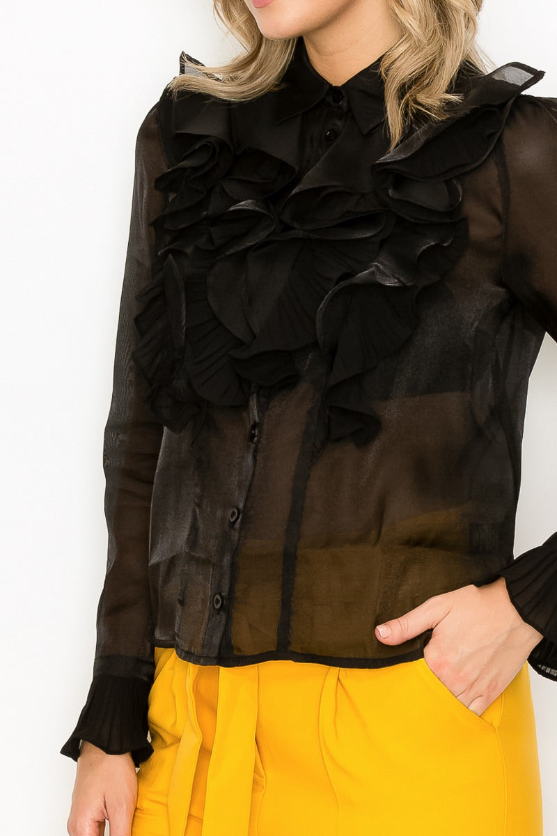 Ruffle Trim Long Sleeve Blouse-Product Type | Naughty Smile Fashion