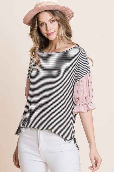 Sale - Cute Striped Curved Hem Casual Top – On Sale Now