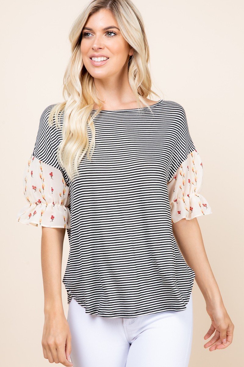 Sale - Cute Striped Curved Hem Casual Top – On Sale Now