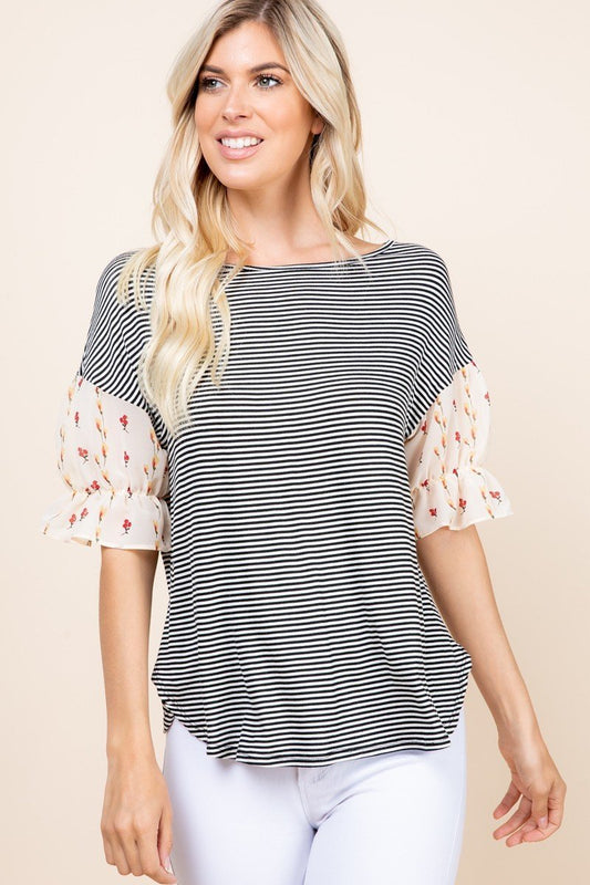 Sale - Cute Striped Curved Hem Casual Top – On Sale Now