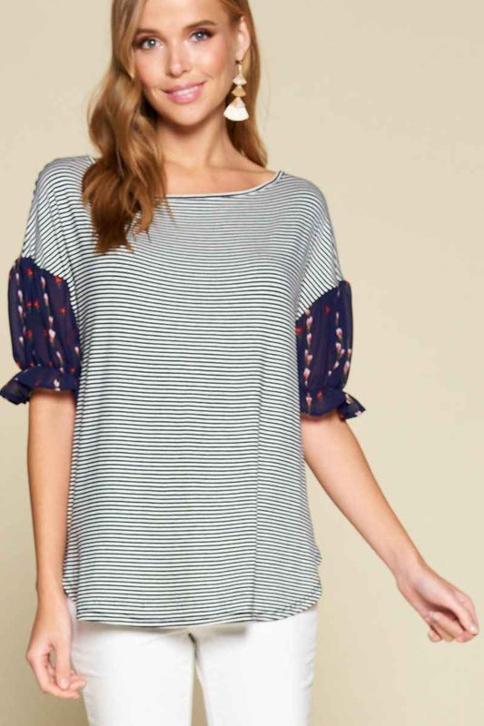 Sale - Cute Striped Curved Hem Casual Top – On Sale Now